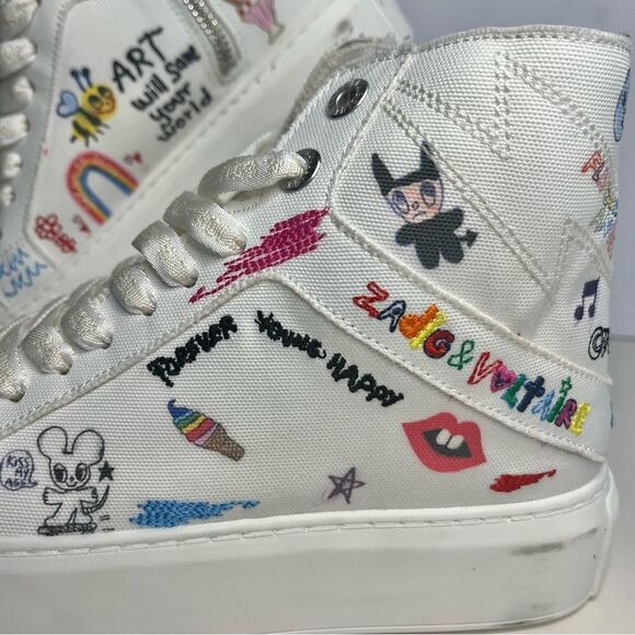 Zadig and Voltaire LA Flash Platform ZV1747 High Tops‎ White/multicolor, 5 NIB - Picture 3 of 14